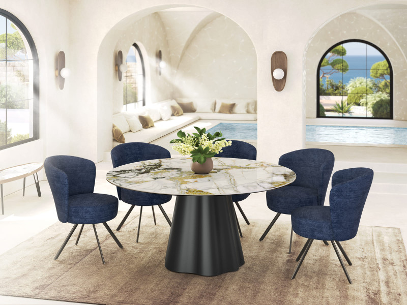 PIANA-Table ronde fixe pied métal...