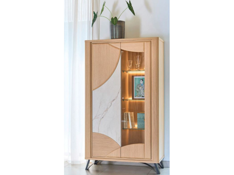 RIVIERA-Vitrine 2 portes bois et dekton