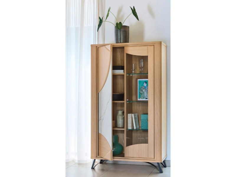 RIVIERA-Vitrine 2 portes bois et dekton